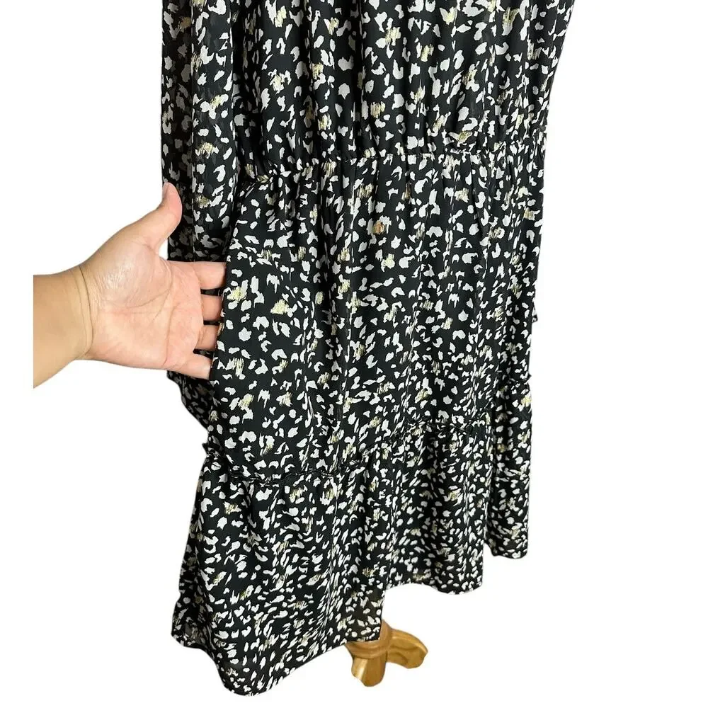 NWOT New York & Company Spotted Mock Neck Long Sleeve Black Gold Dress Size XL